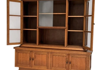 Art Deco Bookcase or Display Cabinet with Glass Sliding Doors, 1930s